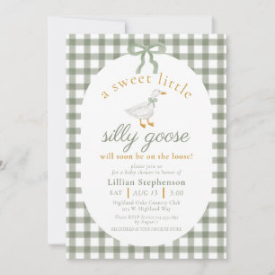 Dwaas Gans Groen Gingham Strik Neutrale Baby Showe Kaart