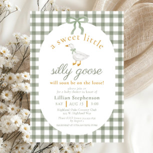 Dwaas Gans Groen Gingham Strik Neutrale Baby Showe Kaart