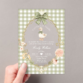 Dwaas Gans Groene Gingham Baby Shower Acryl Uitnodigingen