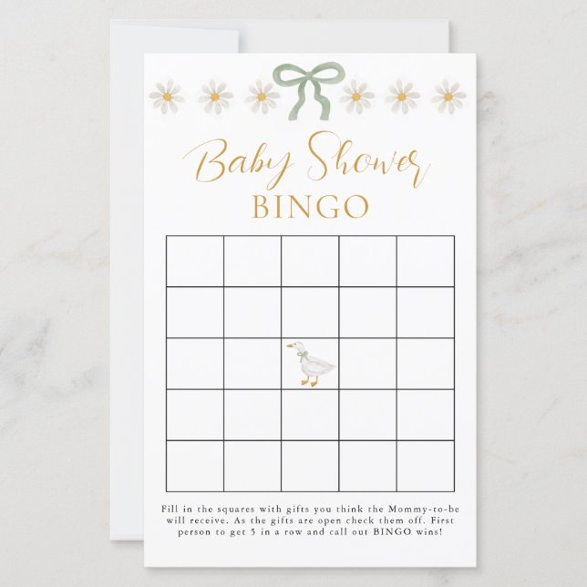 Dwaas Gans Groene Gingham Baby Shower Bingo Spel (Voorkant)