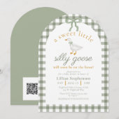 Dwaas Gans Groene Gingham Boog Baby Shower QR Code Kaart (Voorkant / Achterkant)