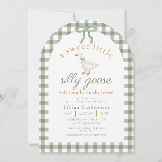 Dwaas Gans Groene Gingham Boog Baby Shower QR Code Kaart (Voorkant)