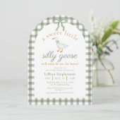 Dwaas Gans Groene Gingham Boog Baby Shower QR Code Kaart (Staand voorkant)