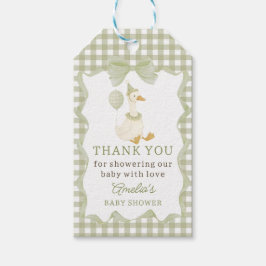 Dwaas Gans Groene Gingham Cadeautag Baby Shower Cadeaulabel