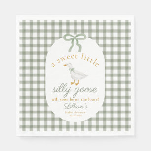 Dwaas Gans Groene Gingham Cottagcore Baby Shower Servet