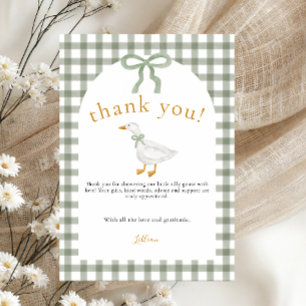 Dwaas Gans Groene Gingham Cottagecore Baby Shower Bedankkaart
