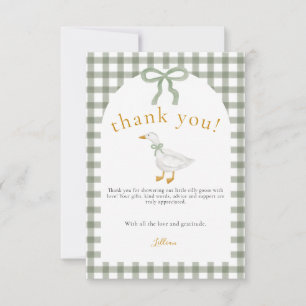 Dwaas Gans Groene Gingham Cottagecore Baby Shower  Bedankkaart