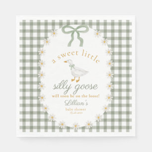 Dwaas Gans Groene Gingham Cottagecore Baby Shower Servet