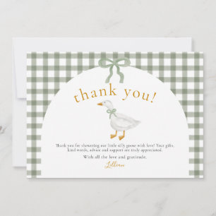 Dwaas Gans Groene Gingham Cottagecore Babyfeest Bedankkaart