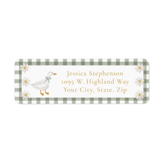 Dwaas Gans Groene Gingham Daisy Retouradres Etiket (Voorkant)