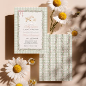 Dwaas Gans Groene Gingham Roze Baby Shower Uitnodi Kaart