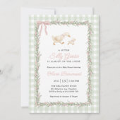 Dwaas Gans Groene Gingham Roze Baby Shower Uitnodi Kaart (Voorkant)