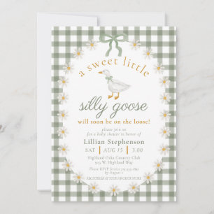 Dwaas Gans Groene Strik Daisies Baby Shower Uitnod Kaart