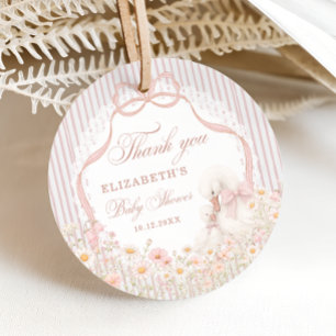Dwaas Gans Kant Wilde Bloem Roze Baby Shower Bedankjes Labels