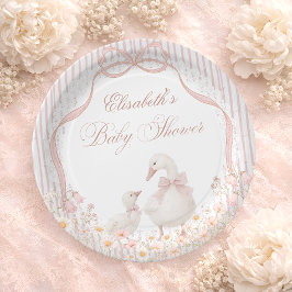 Dwaas Gans Kant Wilde Bloem Roze Baby Shower Papieren Bordje