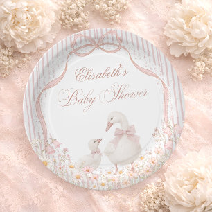 Dwaas Gans Kant Wilde Bloem Roze Baby Shower Papieren Bordje