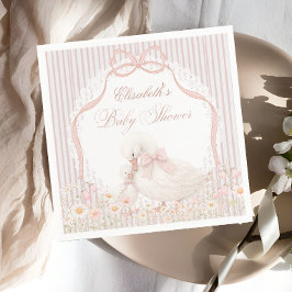 Dwaas Gans Kant Wilde Bloem Roze Baby Shower Servet