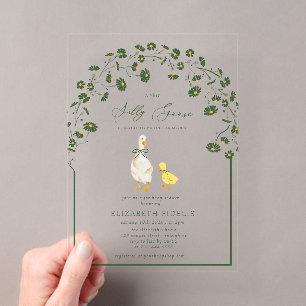Dwaas Gans Lint Bloemige Madeliefjes Baby Shower Acryl Uitnodigingen