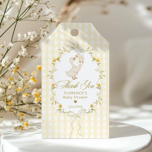 Dwaas Gans Lint Gingham Babyfeest Bedankt Cadeaulabel