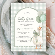 Dwaas Gans Neutraal Saliegroen Gingham Baby Shower