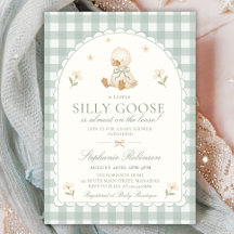 Dwaas Gans Neutrale Boog Groen Gingham Baby Shower