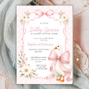 Dwaas Gans Roze Coquette Strik Gingham Baby Shower Kaart