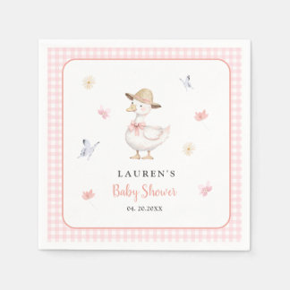 Dwaas Gans Roze geruite Baby meisje Baby shower Servet