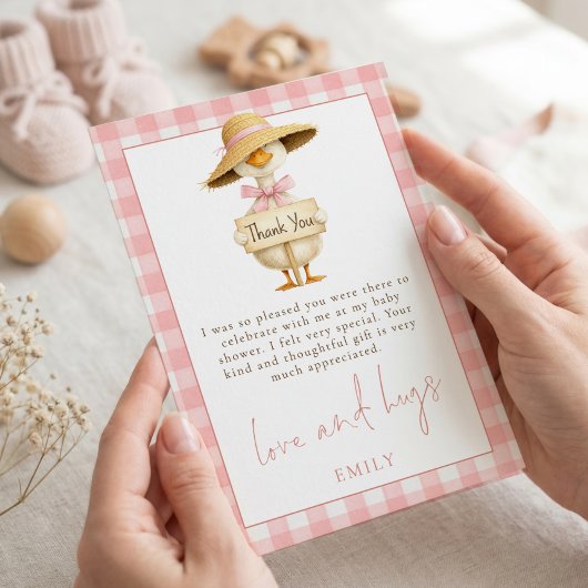 Dwaas Gans Roze Gingham Baby Borrel Bedankt Kaart