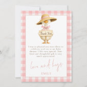 Dwaas Gans Roze Gingham Baby Borrel Bedankt Kaart (Voorkant)