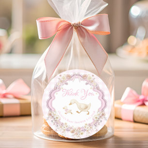 Dwaas Gans Roze Gingham Baby Shower Bedankt Ronde Sticker