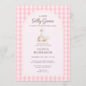 Dwaas Gans Roze Gingham Baby Shower Kaart (Voorkant)