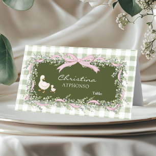 Dwaas Gans Roze Gingham Baby Shower Plaatskaart Plaatskaartje