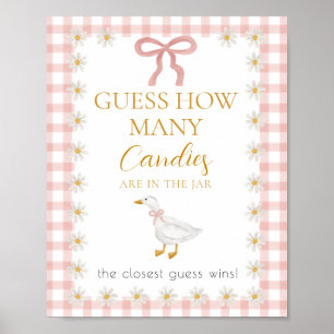 Dwaas Gans Roze Gingham Baby Shower Raadspel Poster