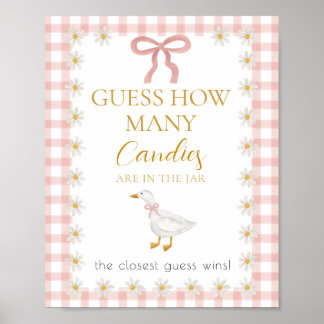 Dwaas Gans Roze Gingham Baby Shower Raadspel Poster