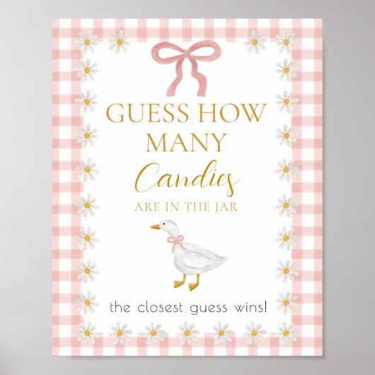 Dwaas Gans Roze Gingham Baby Shower Raadspel Poster (Voorkant)