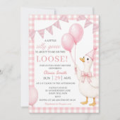 Dwaas Gans Roze Gingham Baby Shower Uitnodiging (Voorkant)