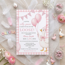 Dwaas Gans Roze Gingham Baby Shower Uitnodiging