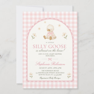 Dwaas Gans Roze Gingham Boog Meisje Baby Shower Kaart