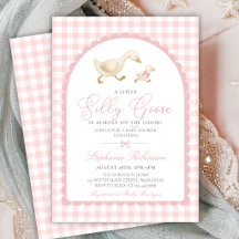 Dwaas Gans Roze Gingham Boog Meisje Baby Shower