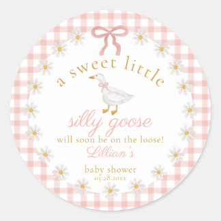 Dwaas Gans Roze Gingham Cottagecore Baby Shower Ronde Sticker