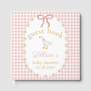 Dwaas Gans Roze Gingham Cottagecore Babyfeest Gastenboek