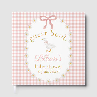 Dwaas Gans Roze Gingham Cottagecore Babyfeest Gastenboek