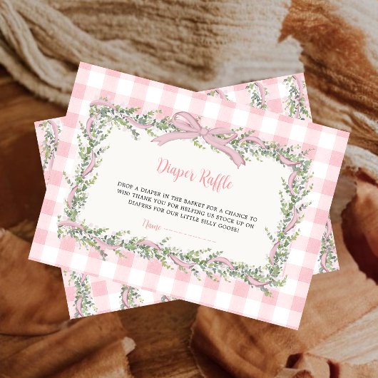 Dwaas Gans Roze Gingham Luier Raffle Ticket Informatiekaartje