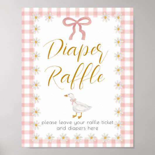Dwaas Gans Roze Gingham Luierrafflekaart Poster (Voorkant)