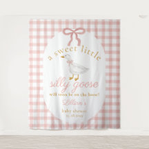 Dwaas Gans Roze Gingham Meisje Baby Shower Achterg