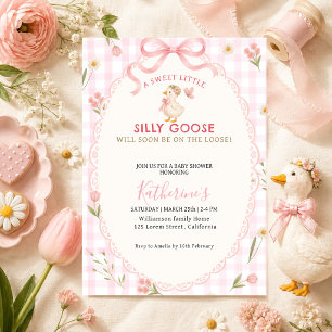 Dwaas Gans Roze Gingham Meisje baby shower Kaart