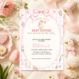Dwaas Gans Roze Gingham Meisje baby shower Kaart