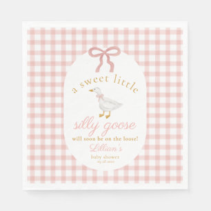 Dwaas Gans Roze Gingham Meisje Cottage Baby Shower Servet
