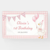Dwaas Gans Roze Gingham Meisje Verjaardag Spandoek (Horizontaal)