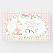 Dwaas Gans Roze Gingham Meisje Verjaardag Spandoek (Horizontaal)